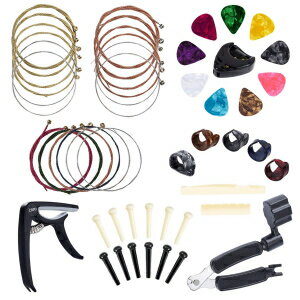 Benvo Guitar Accessories Kit 49 Pieces Guitar Tool Changing Kit Including Guitar Picks, Capo, Acoustic Guitar Strings, String Winder, Bridge Pins, Pin Puller, Guitar Bones &Pick Holder, Finger Picks