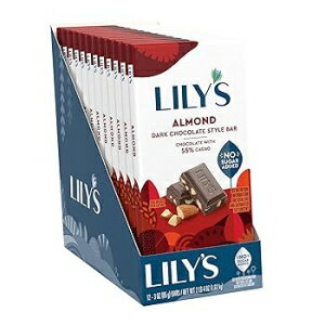 3 Ounce (Pack of 12), Almond Dark Chocolate Bar, LILY 039 S Almond Dark Chocolate Style No Sugar Added, Sweets Bars, 3 oz (12 Count)