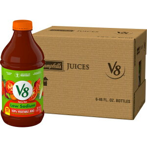 V8 低ナトリウムスパイシーホット 100% 野菜ジュース、トマトジュースとスパイス入り野菜ブレンドジュース、46 FL OZ ボトル (6 個パック) V8 Low Sodium Spicy Hot 100% Vegetable Juice, Vegetable Blend Juice with Tomato Juice and Spices