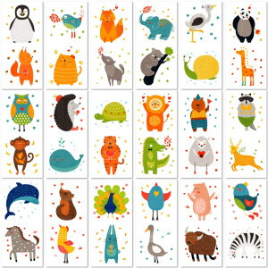 PapaKit Cute Zoo Animals 36 Temporary Fake Tattoo Set, 18 Individually...