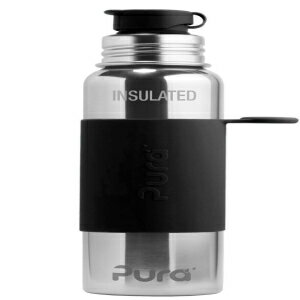 Pura Insulated Stainless Steel 22oz Sport Water Bottle | BPA Free & Plastic Free Silicone Sleeve & Spill Proof Lid for Kids & Adults - Black