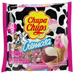 アイスクリーム Chupa Chups Cremosa Lollipop Assortment, 2 Ice Cream Flavors, Individually Wrapped Candy for Kids, 16.9 OZ Bag (40 Suckers)