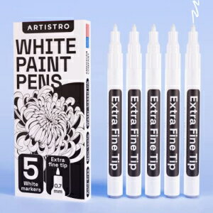ARTISTRO White t Pen for Rock ting Stone Ceramic Glass Wood Tire Fabric Metal Canvas. Set of 5 Acrylic t White Marker Water-based Extra-fine Tip