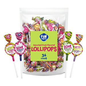 Gum-Filled Lollipops - Bulk Pack 2 Pounds (About 36 Count) Assorted Fruit Flavors - Sour Pops - Apple, Strawberry, Watermelon, Tutti-Frutti