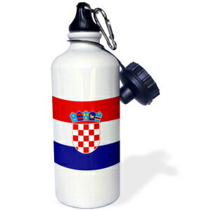 3dRose "Flag of Croatia-Croat red white blue stripes-Croatian coat of arms shield-Europe country world" Sports Water Bottle, 21 oz, White