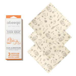 Abeego、オリジナル蜜蝋食品保存ラップ - 10インチのナチュラルスクエアシート3枚セット Abeego, The Original Beeswax Food Storage Wrap - Set of Three 10