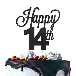 LINGTEER ハッピー 14 歳の誕生日 ブラック ケーキ トッパー 14 歳の誕生日パーティー ギフト デコレーション サインへの乾杯に最適です。 LINGTEER Happy 14th Birthday Black Cake Topper Perfect for Cheers to Fourteen Years Old Birthday P