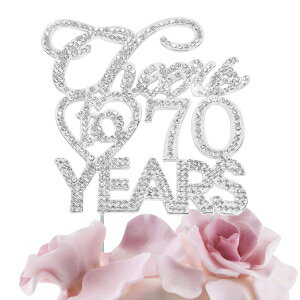 LINGPAR Bling Crystal Cheers To 70 Years Cake Topper - Best Keepsake 70th Birthday Or Anniversary Decor Party Decorations Silver