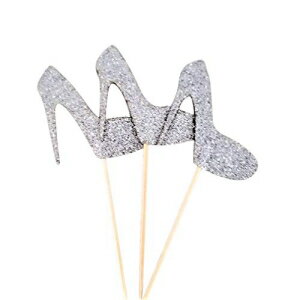The Crafty Owl Glitter High Heel Cupcake Toppers -12 Pieces for Birthdays/Bachelorette/Bridal Shower (Silver)