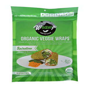 Wrawp オーガニックベジフラットブレッド、スピルリナ、5.6オンス Wrawp Organic Veggie Flatbread, Spirulina, 5.6 Ounce