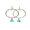 ブルー グリーン ティール ガラス トライアングル ドロップ ゴールド フープ イヤリング - 正面向きフープ Nadean Designs Blue Green Teal Glass Triangle Drop Gold Hoop Earring- Front Facing Hoop