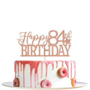 ローズゴールドグリッター Happy 84th Birthday ケーキトッパー - Hello 84 - 84 歳の乾杯パーティーデコレーション用品 YotaWish Rose Gold Glitter Happy 84th Birthday Cake Topper - Hello 84 - Cheers to 84 Years Party Decoration Supp