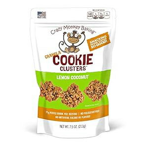 Crazy Monkey Baking グラノーラ クッキー クラスター - 全粒粉と小麦を含まないグラノーラ バイト、シリアル、ヨーグルト トッパー、スナックに使用可能 - レモン ココナッツ、7.5 オンス バッグ Crazy Monkey Baking Granola Cookie Clusters - Whol