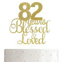 ALPHA K 82歳の誕生日/記念日ケーキトッパー – 82年間祝福され愛されたケーキトッパー ゴールドグリッター付き ALPHA K 82th ...