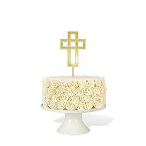 ケーキトッパー クロスバプテスマ、聖体拝領 4.32 x 12インチ レーザーカットMDFとグリッターフォーミーゴールド picwrap Cake Topper Cross Baptism,Communion 4.32 x 12 Inches Laser Cut MDF and Glitter Foamy Gold