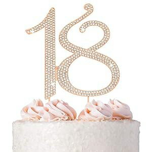 18 ケーキトッパー – プレミアムローズゴールドメタル – 18 歳の誕生日パーティーのキラキラしたラインストーンデコレーションが素晴らしい目玉になります – ボックスに入れて保護されています。 Crystal Creations 18 Cake Topper - Premium Rose Gold