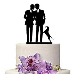 YAMI COCU ゲイ ウェディングケーキトッパー ミスター&ミスター ケーキトッパー 犬付き 結婚記念日パーティー 婚約 YAMI COCU Gay Wedding Cake Topper, Mr & Mr Cake Topper With Dog Wedding Aniversary Party Engagement