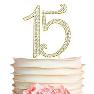 ケーキトッパー15個 - プレミアムゴールドメタル - 15歳の誕生日や記念日パーティー - キラキラしたラインストーンのキンセアニェラケーキトッパーデコレーションは素晴らしいセンターピースになります - ボックスに入れて保護されています Crystal Creations 15