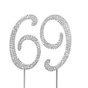 MAGJUCHE シルバー 69 インチ クリスタルケーキトッパー 数字 69 ラインストーン 69 歳の誕生日ケーキトッパー 男性または女性の誕生日または 69 周年記念パーティーデコレーションサプライ MAGJUCHE Silver 69" Crystal Cake Topper, Number 69 Rhin