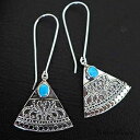 ターコイズ ファン ロング イヤリング バリ 華やかなスターリング シルバー JD17 JackieDesign Turquoise Fan Long Earrings Bali Ornate Sterling Silver JD17