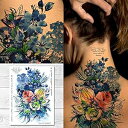 素晴らしい一時的なタトゥー - 夏の夢の水彩画の青い花の花束 Supperb Temporary Tattoos - Watercolor Blue F Bouquet of Summer Dream