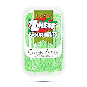 Zweet- Sour Green Apple Belts - 10 Oz - Resealable Tub, Gummy Candy, L...