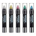 Moon Glitter ホログラフィック グリッター ペイント スティック/ボディ クレヨン メイクアップ フェイス&ボディ用 - 0.12オンス - 5色セ...