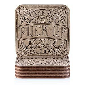 Prestone Prestige Funny Leather Coasters for Drinks Set of 4, Cool Rus...