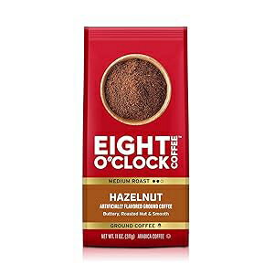 Eight O'Clock Coffee Hazelnut, Medium Roast, Ground Coffee, 11 Ounce (Pack of 6), 100% Arabica, Kosher Certified