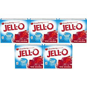 Jell-O ストロベリー シュガーフリー ゼラチン、0.30 オンス (8.5g)、(5 個パック) Jell-O Strawberry Sugar-Free Gelatin, 0.30 Ounce (8.5g), (Pack of 5)
