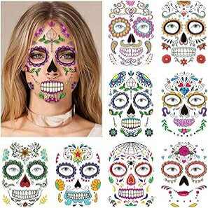 Konsait ハロウィン テンポラリー フェイス タトゥー (8パック) 死者の日 シュガースカル フローラル ブラック スケルトン ウェブ レッド ローズ フルフェイス マスク タトゥー レディース メンズ 大人 子供 ボーイズ ハロウィン パーティー 記念 Konsait ハロウィン テンポラリー フェイス タトゥー (8パック) 死者の日 シュガースカル フローラル ブラック スケルトン ウェブ レッド ローズ フルフェイス マスク タトゥー レディース メンズ 大人 子供 ボーイズ ハロウィン パーティー 記念