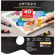 ARTEZA Disposable Palette Paper Pad, 9x12 Inch, 40 Sheets, 54 lb, Glue...