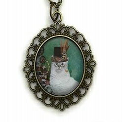 白猫ネックレス - シルクハットをかぶったスチームパンクキティ Fern & Filigree White Cat Necklace - Steampunk Kitty in Top Hat 白猫ネックレス - シルクハットをかぶったスチームパンクキティ Fern & Filigree White Cat Necklace - Steampunk Kitty in Top Hat