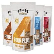 Kelly's Four Plus Granola (Variety Pack) Healthy Granola Cereal with Whole Grain Oats, Honey, Maple Syrup - Non-GMO, Low Sugar, Sodium Free and Gluten Free Granola for Yogurt - 12oz (Pack of 4)