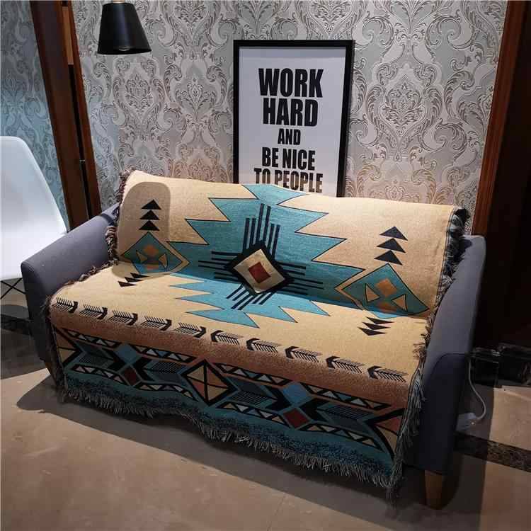 ブランケット ネイティブ柄 エスニック 昼寝 ショール キャンプ アウトドア 暖かい ソファ 装飾 ベッド カバー レトロ 水色