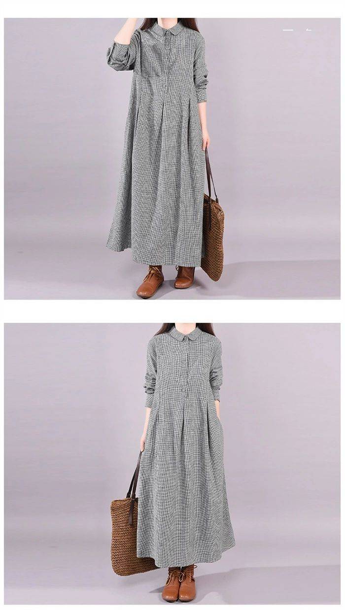 ロングワンピース 秋冬 長袖 レディース きれいめ 大きいサイズ チェック柄 秋 冬 ロング丈 ワンピース 綿 コットン 体型カバー ロングワンピ 総柄 ミモレ ゆったり カジュアル 大人 着痩せ 代 4代 代 春 送料無料