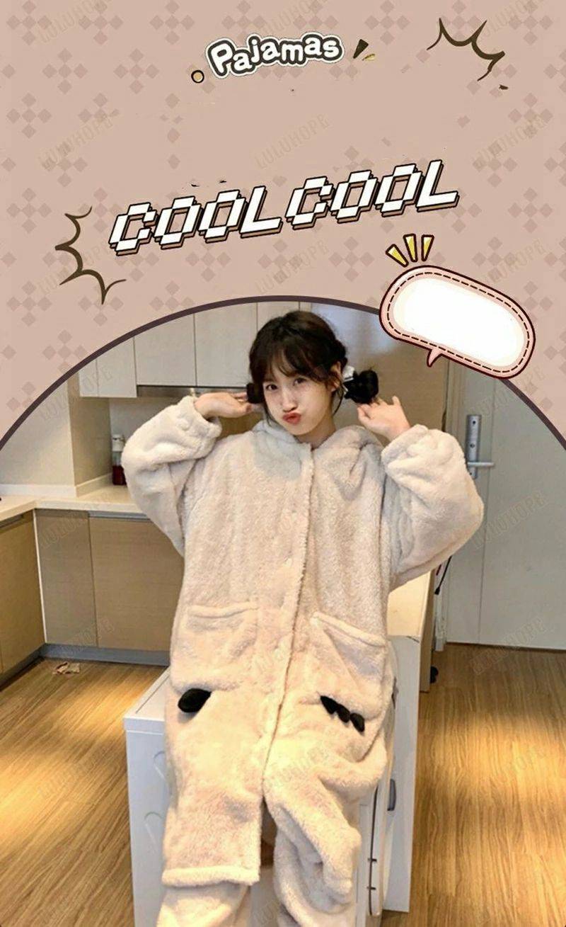耳付き もこもこ ルームウェア レディース かわいい ガウン ワンピース パジャマ 秋 冬 フード付き 寝巻き モコモコ 部屋着 ブラ