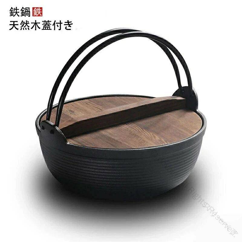 【送料無料】鉄鍋 いろり鍋 ガス火 IH対応 業務用 ガス火専用 ガス火対応 25cm 27cm 29cm 鉄鋳物製 家族鍋 飲食店 懐石料理 料理宴会用 田舎鍋 宴席 料亭 居酒屋 天然木蓋付き 囲炉裏鍋 一人鍋 1人鍋