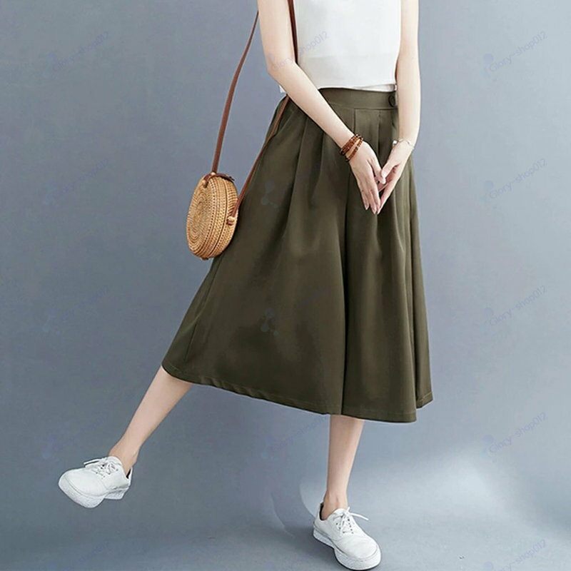 ガウチョパンツ 七分丈 パンツ レディース きれいめ キュロット 大きいサイズ 春夏 スカーチョ プリーツ バックゴム ポケット 七分丈パンツ ふんわり ボリューム 落ち感 ワイドパンツ aライン 美シルエット フレアパンツ ベージュ 黒