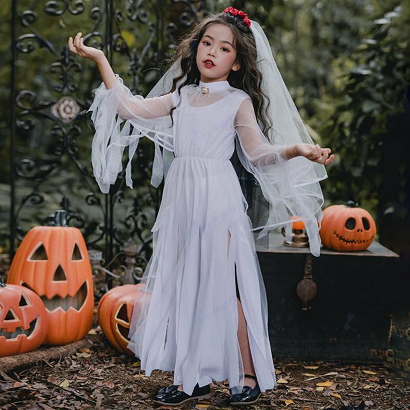 ハロウィン 衣装ゾンビ 子供 キッズ 女の子 花嫁ゾンビ コスプレコスチューム ゴスブライド セレブ鬼嫁 コスプレ ゾンビ おに エンゼル お姫様 幽霊 コスチューム 仮装 パーティー ステージ 舞台演出服 お化け屋敷変身 イベント 学園祭 文化祭 余興