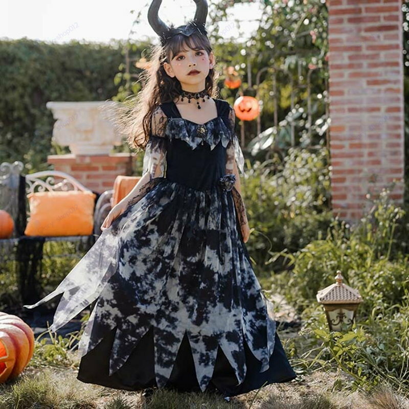 ハロウィン 仮装 飾り付き ハロウィン 子供 半袖 コスプレ ハロウィン衣装 子供ワンピース キッズ 子供用 悪魔　女の子 おばけ 幽霊 コ..