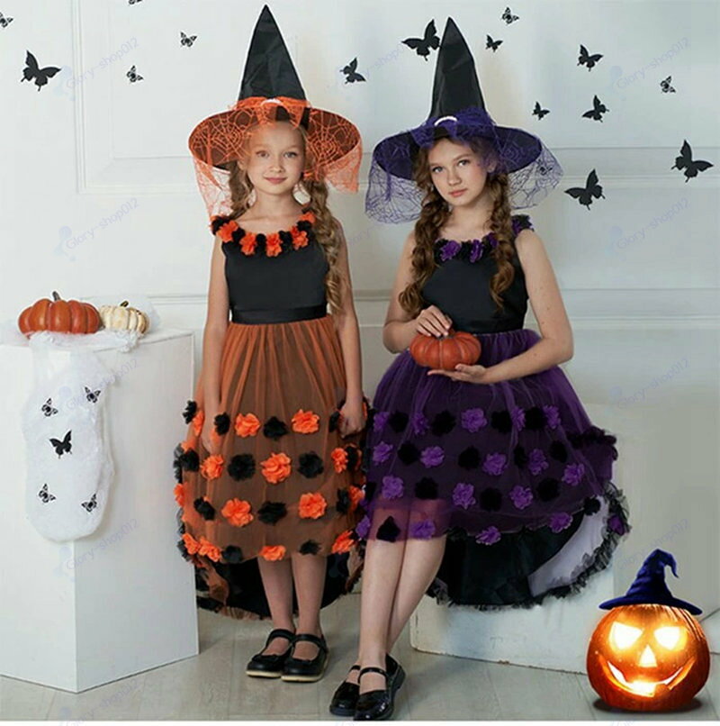 乐天商城 - 子供ドレス ハロウィン 衣装 子供 ハロウィン コスプレ 可愛い コスチューム ワンピース ドレス フラワー付き 変装 魔法使い キッズ コスプレ コスチューム 仮装 衣装 魔女 ハロウィーン コスプレ衣装 パーティー イベント 演出 舞台衣装 舞台