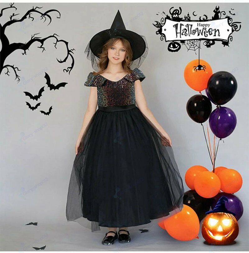 子供ドレス ハロウィン 衣装 子供 ハロウィン コスプレ 可愛い コスチューム ワンピース ロングドレス キッズ コスプレ コスチューム 仮装 衣装 魔法使い 魔女 ハロウィーン コスプレ衣装 お誕生日 パーティー イベント 演出 舞台衣装 舞台劇 1