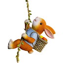 【送料無料】 ガーデンオブジェ よじ登る姿の動物 葉っぱ付きの紐 (ウサギ) 吊り下げオーナメント