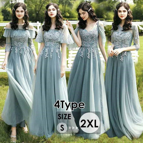 ブライズメイド ドレス ロング丈 二次会 4タイプ 緑 大きいサイズ 結婚式 体型カバー 半袖 フリル 謝恩会 二次会 卒業式 花嫁 ピアノ 発表会 ドレス 演奏会 20代 30代グローリーパーク