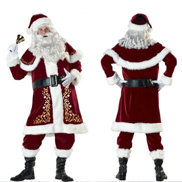 【期間限定!マスクプレゼント中】サンタクロース メンズ メンズサンタクロース クリスマスコスプレ 10点セット男性 サンタ コスプレ 大人 Xmas 仮装 メンズ サンタコス クリスマス セット 豪華 大きいサイズ