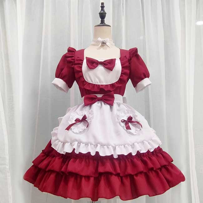 クリスマス メイド服 レデイース ワンピース かわいい リボン フリル ロリータ コスチューム クリスマスモチーフ衣装 Lolita フルセット コスプレ 仮装舞踏会 パーテイー セクシー 可愛い レッド 半袖 トップス