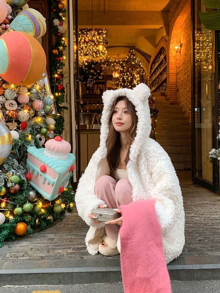 パーカー ふわふわパーカー アニマル 大きいサイズ かわいい 熊耳パーカー クマ耳パーカージャケット アイボリーM L 2L