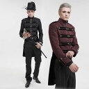 ゴシック衣装 ゴシックスワロー 男性用 スタンドカラージャケット ロングコート パンク ゴシック風 演劇上着 ワインレッド 黒 S/M/L/XL/2XL/3XL...