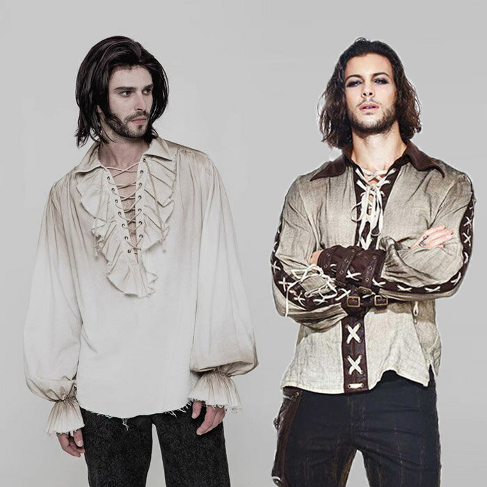 ゴシック衣装 スチームパンク衣装 個性的なシャツ 男性 トップス クロスバンド デザイン感 男シャツ パ..